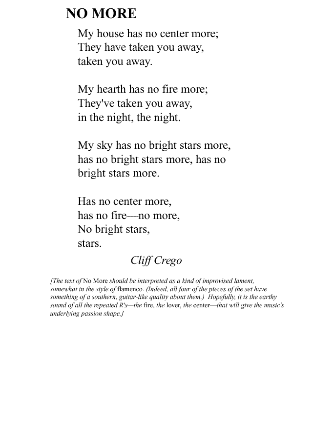 No More : text by Cliff Crego