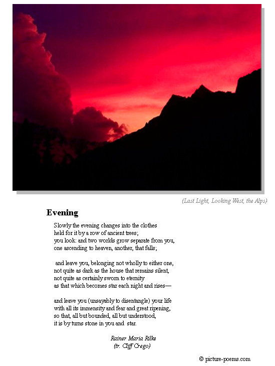 Last Light, Looking West, the Alps