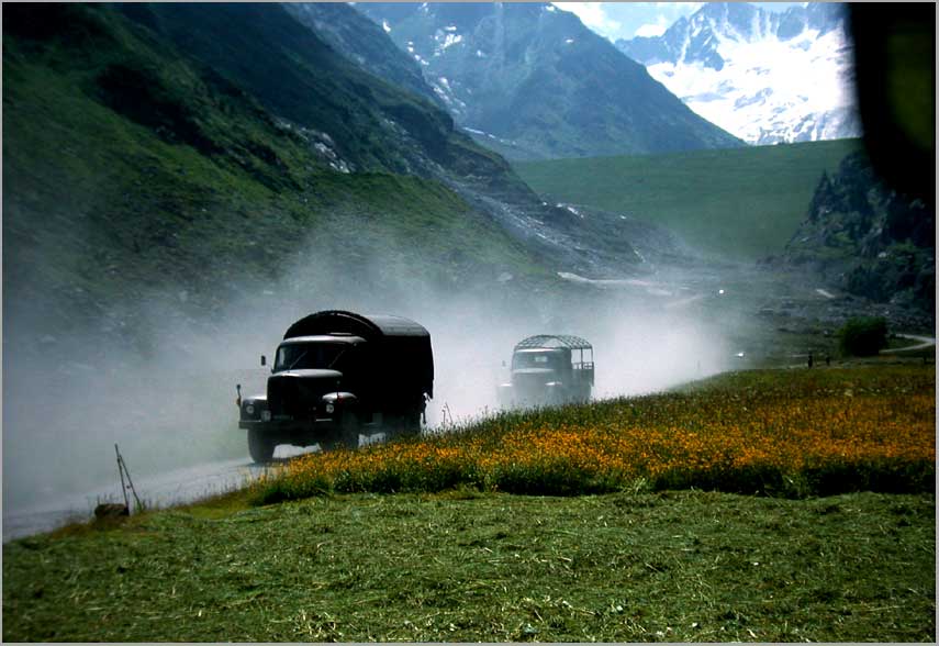 trucks in hay