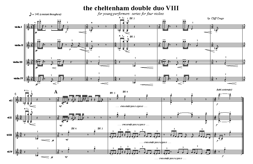 Page 1 of  Cheltenham Double Duo VIII: for four violins