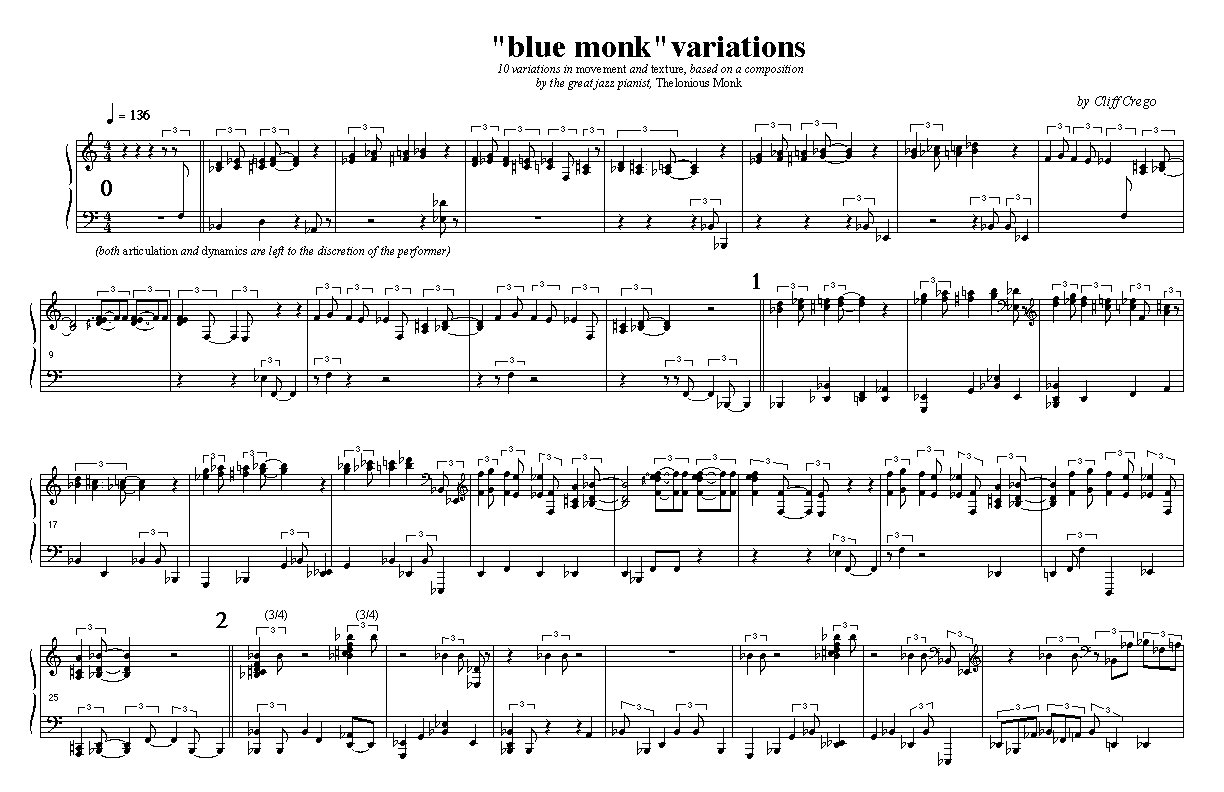 Page 1 of "Blue Monk" Variations